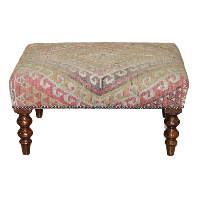 Original Vintage George Smith Kilim Upholstered Footstool for 2 People to Share For Sale