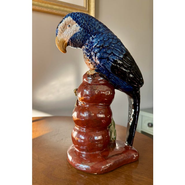 1960s Vintage Italian Majolica Ceramic Parrot 10.5” H For Sale - Image 5 of 12