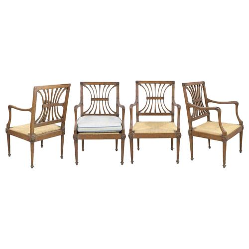 Beige Antique Wooden Chairs in Straw Seats, Italy, 19th Century, Set of 4 For Sale - Image 8 of 8