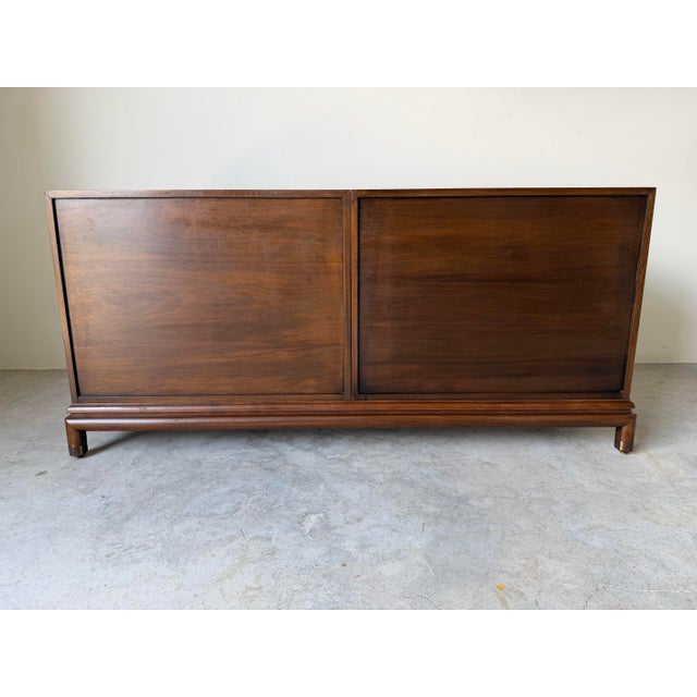 Vintage Renzo Rutili-Style Asian Inspired Walnut Sideboard With Hand-Painted Floral Doors For Sale - Image 10 of 12