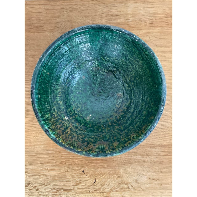 Moroccan Medium Vintage Moroccan Tamegrout "Zlafa" Glazed Terra Cotta Bowl For Sale - Image 3 of 7
