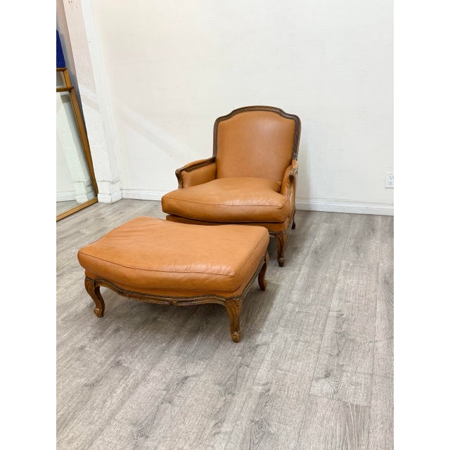 Leather Bergere Style Chair With Ottoman For Sale - Image 9 of 9