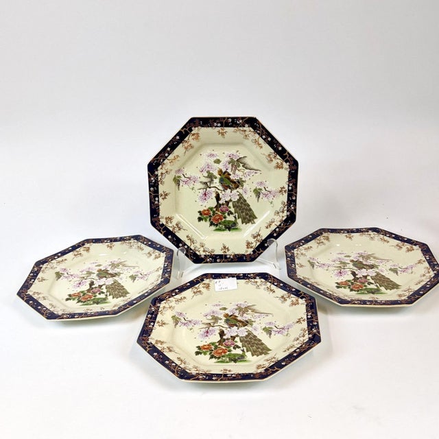 Late 20th Century Japanese Cherry Blossom and Peacock Porcelain Plates - Set of 4 For Sale - Image 4 of 5