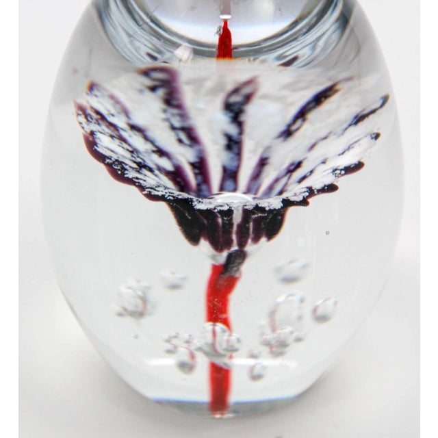 Late 20th Century Daum France Blown Crystal Art Glass Paperweight Signed Egg Shape Red Blue White For Sale - Image 5 of 12