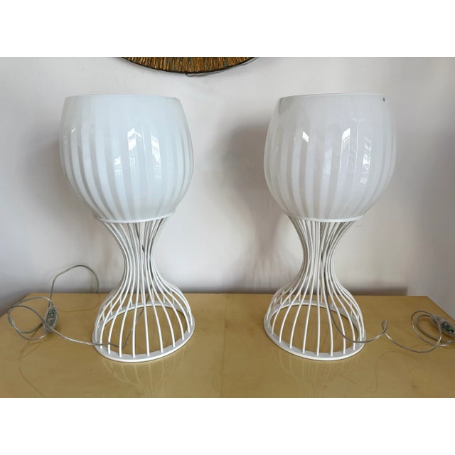 Pair of Lamps Cup Murano Glass and White Metal by Vistosi, Italy, 1990s For Sale - Image 11 of 13