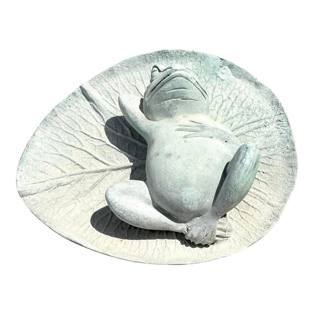 Vintage Patinated Frog on Lilypad Garden Ornament For Sale