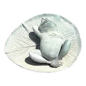 Vintage Patinated Frog on Lilypad Garden Ornament