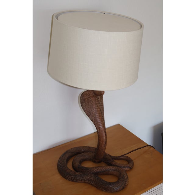Brown Vintage 1970s Carved Wood Indian Cobra Lamp For Sale - Image 8 of 18
