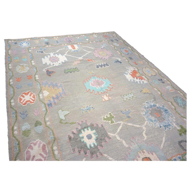 21st Century Turkish Oushak 9X12 Gray, Ivory, Orange & Green Handmade Area Rug #1144212 For Sale - Image 11 of 13