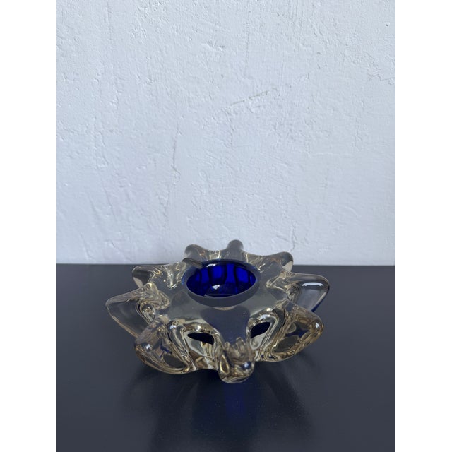 1960s Mid-Century Italian Murano Glass Sommerso Ashtray With Cobalt Blue Center, 1960s For Sale - Image 5 of 12