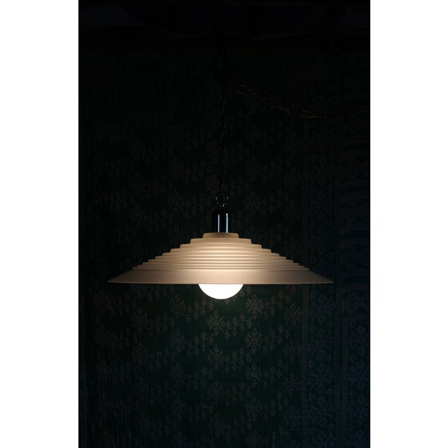 Metal 1970s Art Deco Revival Frosted Glass Pendant For Sale - Image 7 of 11