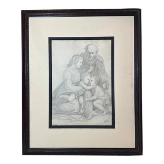 Antique 16th Century Original Religious the Holy Family Pencil Drawing Sketch For Sale