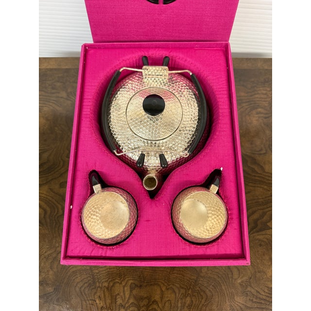 Japanese Hammered Steel Tea 3 pcs Set in Box For Sale - Image 10 of 12