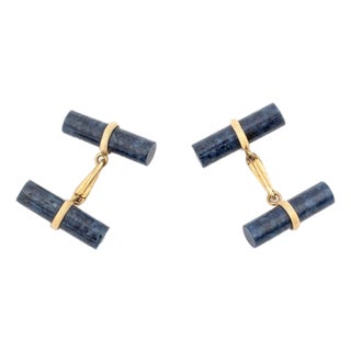 14k Yellow Gold Lapis Cufflinks For Sale
