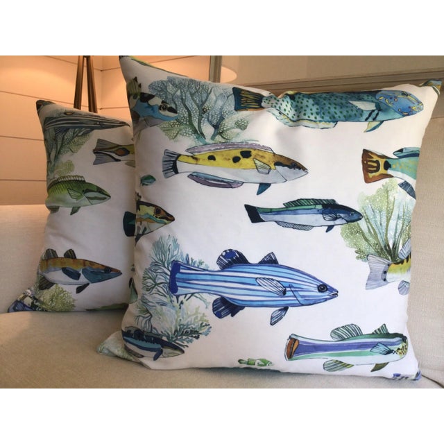 Textile Manuel Canovas “Fidji” Tropical Fish Indoor/Outdoor Down-Filled Pillows- a Pair For Sale - Image 7 of 8