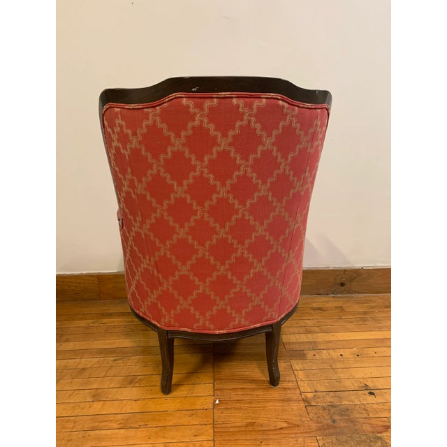 Wood Late 20th Century Louis XV Style Red and Gold Upholstered Winged Armchair For Sale - Image 7 of 7