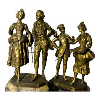 Antique 19th C. French Spelter Statues "Premieres Fleurs" by Ernest Rancoulet - Pair For Sale
