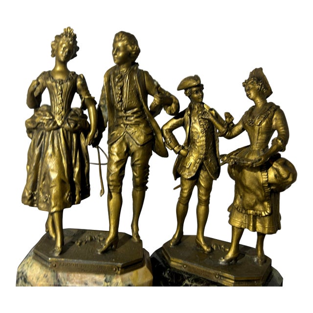 Antique 19th C. French Spelter Statues "Premieres Fleurs" by Ernest Rancoulet - Pair For Sale