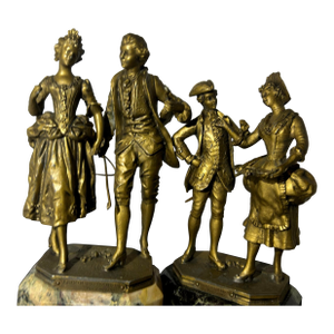 Antique 19th C. French Spelter Statues "Premieres Fleurs" by Ernest Rancoulet - Pair