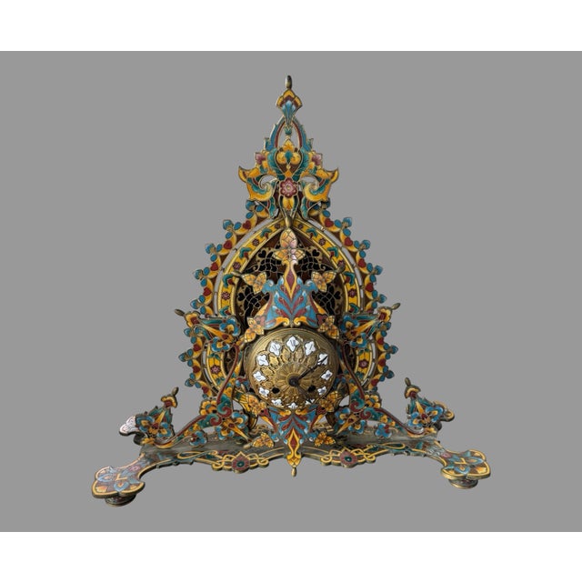 Antique Japy Freres Grande Exposition 1855 Victorian Inlay Enamel Mantel Clock For Sale - Image 12 of 12