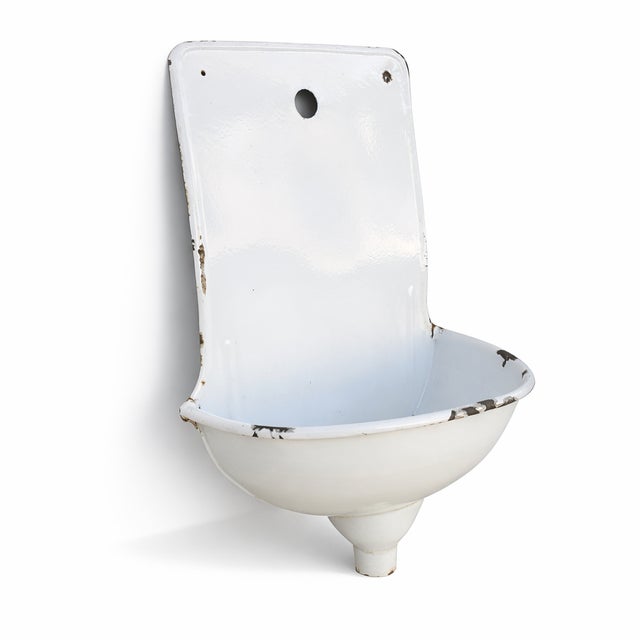 Mid-Century Modern Sculptural Wall-Mounted Enamel Basin, 1950s For Sale - Image 4 of 9