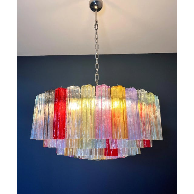Large Murano Glass Chandelier with 101 Multicolored Tube Glasses, 1990s For Sale - Image 11 of 16