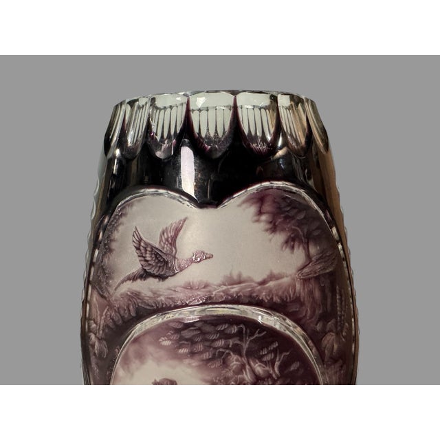 Mid 20th Century Mid 20th Century Dresden Amethyst Cut to Clear Art Glass Vase With Landscape Hunting Scene For Sale - Image 5 of 11