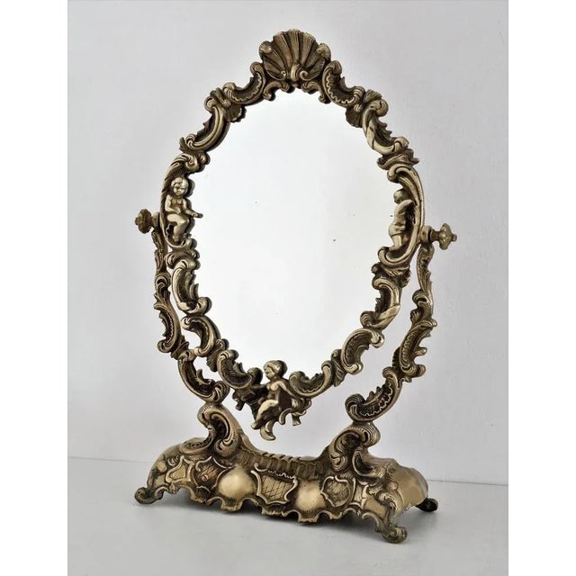 Mid-Century Modern Mid-Century Italian Vanity Dressing Table with Mirror in Bronze with Angels, 1950s For Sale - Image 3 of 17