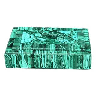 Late 20th Century Carved Malachite Stone Jewelry Box For Sale