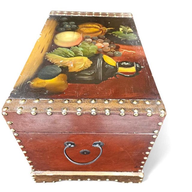 Vintage Floral Painted Dome Top Trunk For Sale - Image 6 of 15