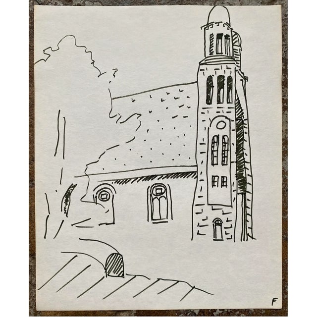 Architectural drawing by Vermont artist Frank Wallace (1915/18-2003) of Saint Mary Star of the Sea in Newport VT . Wallace...