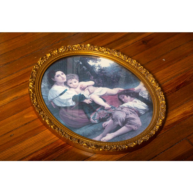 Late 20th Century Vintage French Victorian Style Bouguereau Art Print in Ornate Oval Gilt Frame For Sale - Image 5 of 6