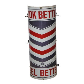 1930s Barber Shop "Look Better Feel Better" Porcelain Sign For Sale