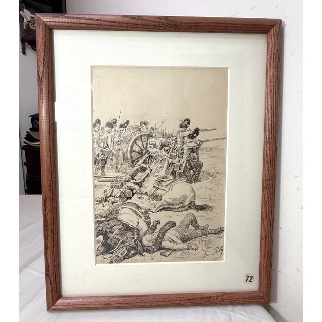 Original 19th Century Antique Henri Pille Military War Battle Pen Ink Drawing For Sale - Image 4 of 18