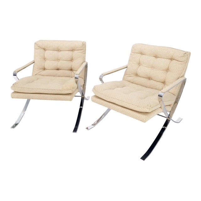Pair of Mid-Century Modern Polished Stainless Steel Bauhaus Arm Lounge Chairs For Sale