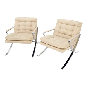 Pair of Mid-Century Modern Polished Stainless Steel Bauhaus Arm Lounge Chairs