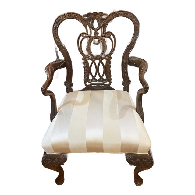 Century Furniture Georgian Style Carved Solid Mahogany Armchair For Sale