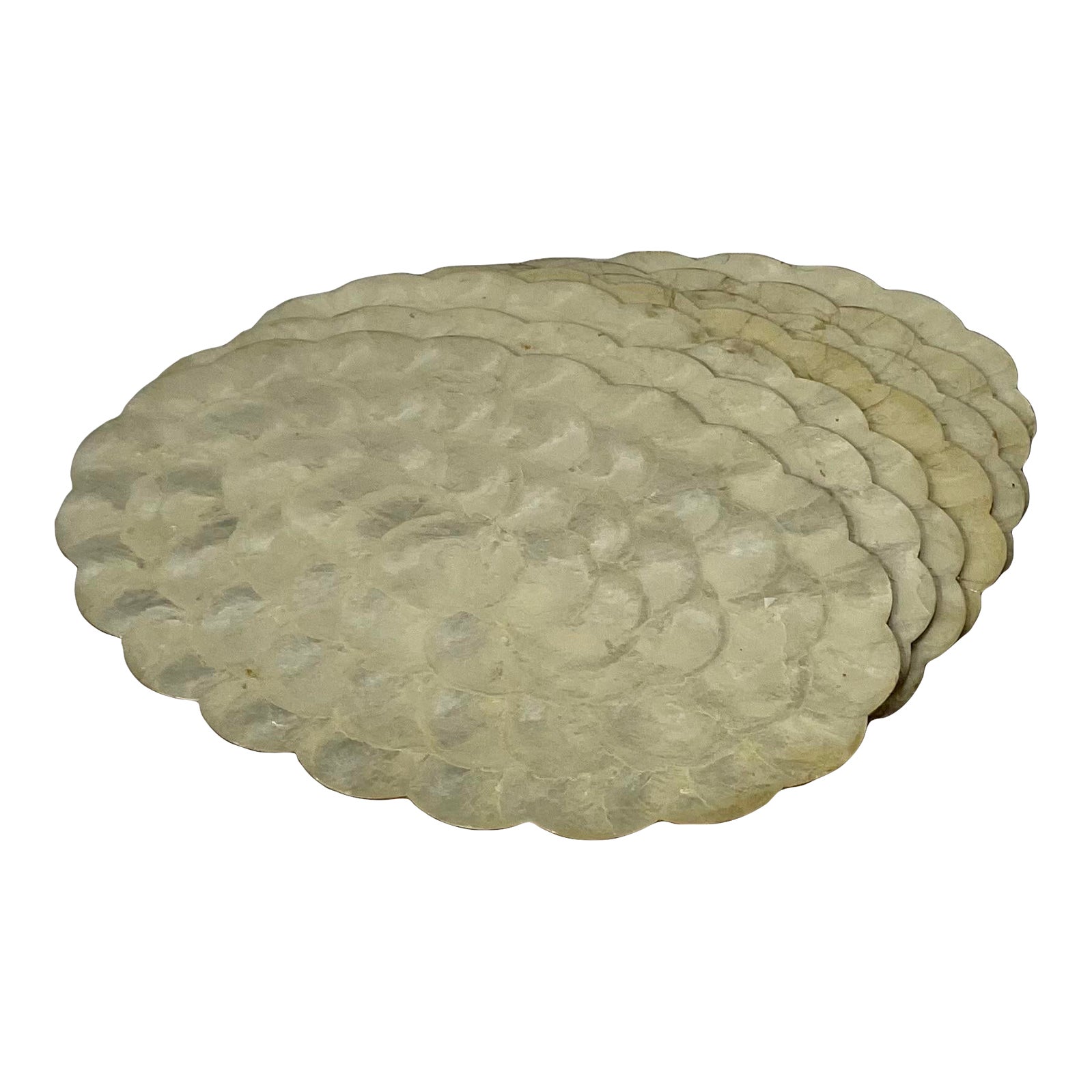 Vintage Set of 7 Oval Scalloped Capiz Shell Placemats, Philippines Chairish
