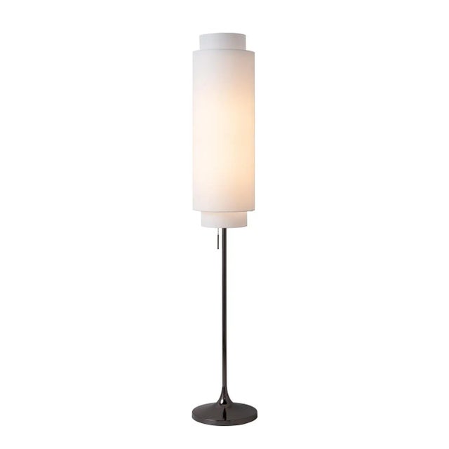 Off-white Nova of California Mid Century Lollipop Floor Lamp, 1960s - Black Nickel, White Linen Double Shade, on/Off Pull Chain For Sale - Image 8 of 16