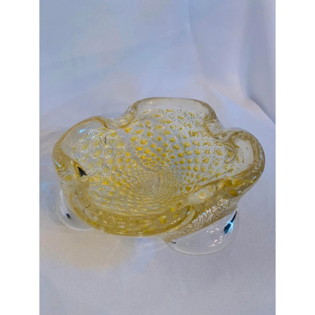 Metal Murano Golden Art Glass Controlled Swirled Bubbles Crystal Bowl For Sale - Image 7 of 13