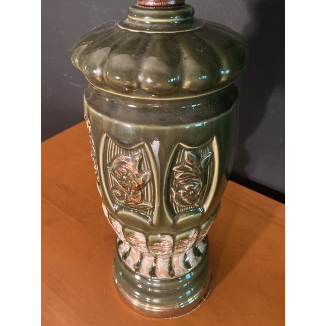 Green Vintage Mid Century Modern Olive Green Ceramic Table Lamp 1950s Retro Pottery Light For Sale - Image 8 of 12