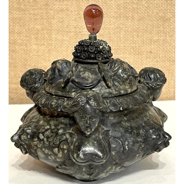 18th Century 18th Century/Older Italian Renaissance Style Carved Verdigris Marble Table Box For Sale - Image 5 of 12