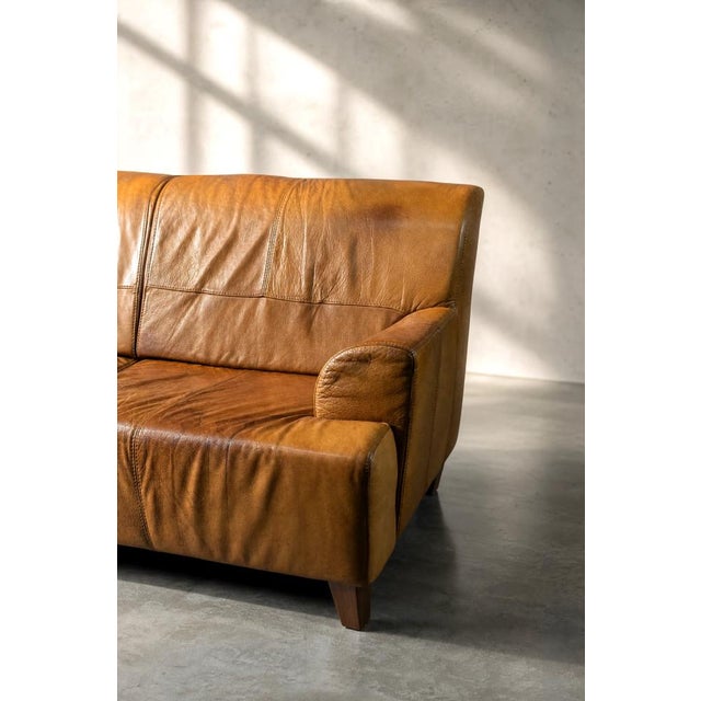 Mid-Century Modern Industrial Brown Leather 3-Seater Sofa, 1960s For Sale - Image 9 of 18
