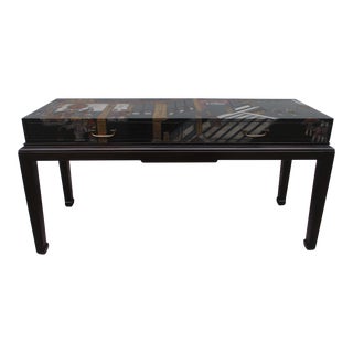 Vintage Chinoiserie Balack Lacquered Console or Sofa Table With Drawers For Sale