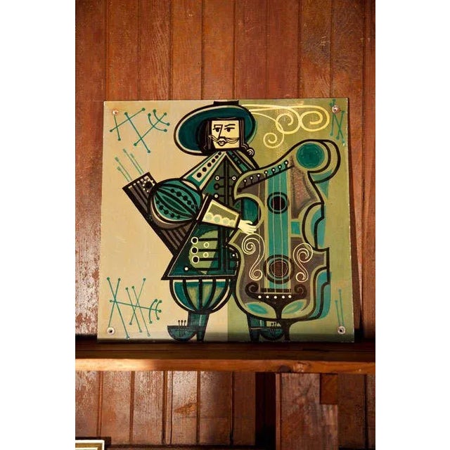 1960s Vintage French Musicians Panels- Set of 5 For Sale - Image 4 of 8