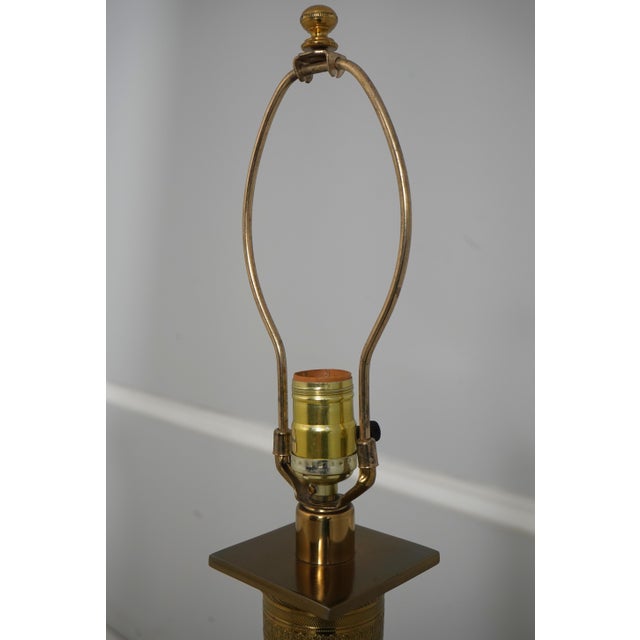 Neoclassical Vintage Paul Hansen Brass & Faux Marble Tall Lamp For Sale - Image 3 of 10