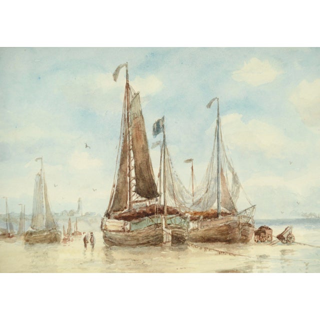 American Sailboats in the Harbor, Early 20th Century Figurative Landscape Watercolor by Frederick Leo Hunter For Sale - Image 3 of 7