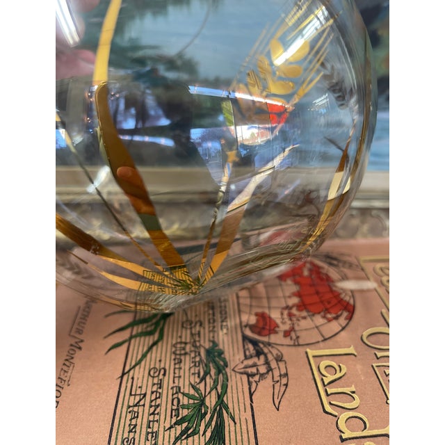 Vintage Spherical Glass Vase With Gilded Botanical Motif For Sale - Image 9 of 10