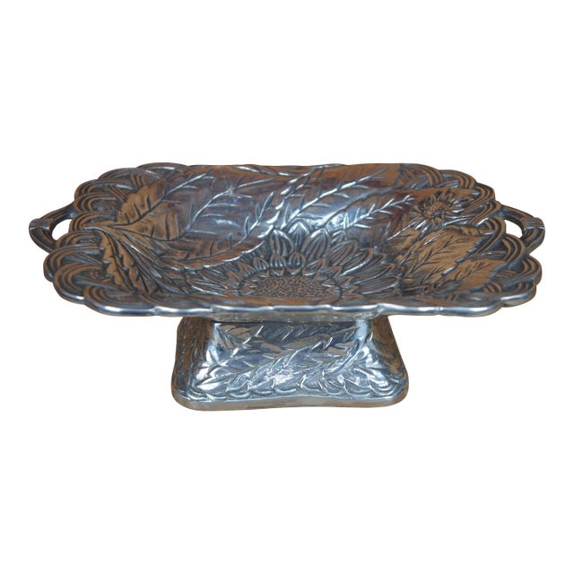 1983 Haldon Group Aluminum Footed Sunflower Basket Pedestal Compote For Sale