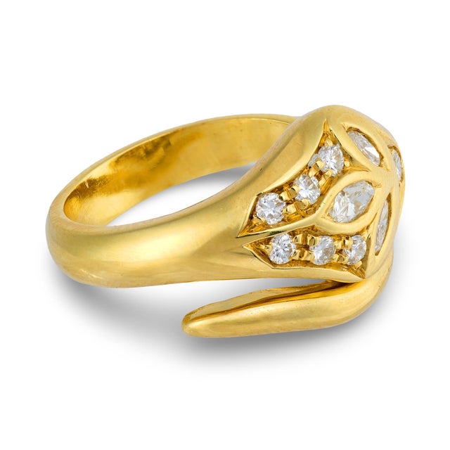 1990s Vintage Diamond 18k Gold Snake Ring, Size 6 For Sale - Image 5 of 6